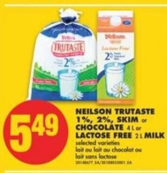 No Frills Neilson Trutaste 1% , 2% Skim or Chocolate 4L or Lactose Free 2L Milk offer