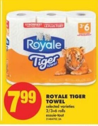 No Frills Royale tiger towel 2/3=6 rolls offer