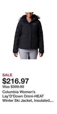 Sport Chek Columbia women's lay'd'down omni-heat winter ski jacket, insulated, hooded, waterproof offer