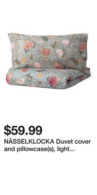 IKEA Nässelklocka duvet cover and pillowcase(s), light gray-green/multicolor, full/queen (double/queen) offer