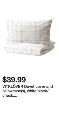 IKEA Vitklöver duvet cover and pillowcase(s), white black/check, full/queen (double/queen) offer