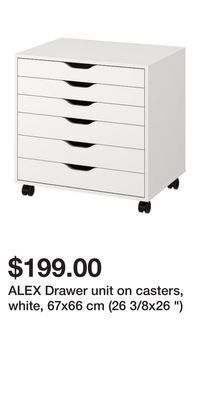 IKEA Alex drawer unit on casters, white, 67x66 cm (26 3/8x26 ) offer