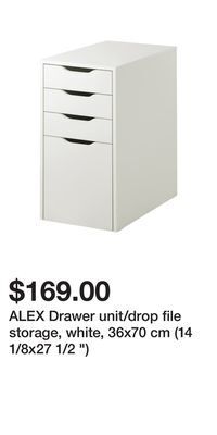 IKEA Alex drawer unit/drop file storage, white, 36x70 cm (14 1/8x27 1/2 ) offer