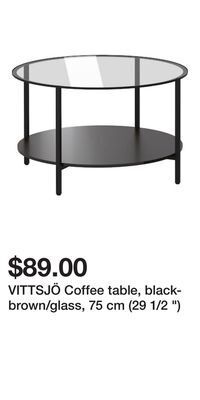 IKEA Vittsjö coffee table, black-brown/glass, 75 cm (29 1/2 ) offer