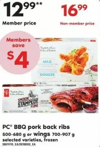Loblaws Pc bbq pork back ribs or wings offer
