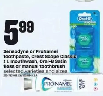 Loblaws Sensodyne or pronamel toothpaste, crest scope classic mouthwash, oral-b satin floss or manual toothbrush offer