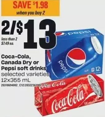 Loblaws Coca-cola, canada dry or pepsi soft drinks offer