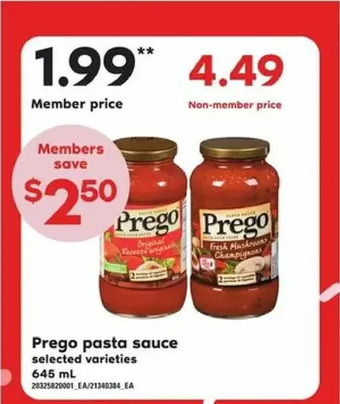 Loblaws Prego pasta sauce offer