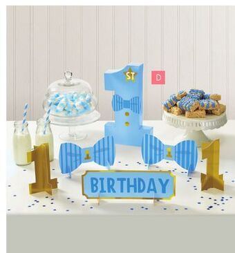 Party City 1st birthday party table centrepiece decorating kit, blue/gold offer