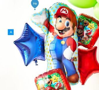 Party City Giant super mario foil balloon bouquet for birthday party, helium inflation included, 5-pc offer