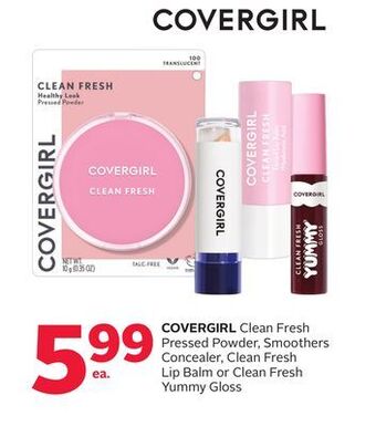 Rexall Covergirl clean fresh pressed powder, smoothers concealer, clean fresh lip balm or clean fresh yummy gloss offer
