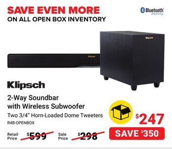 Visions Electronics Klipsch 2-way soundbar with wireless subwoofer offer