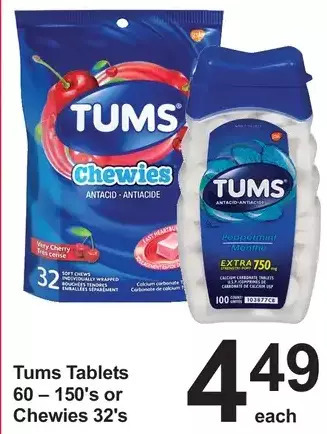 Pharmasave Tums tablets or chewies offer