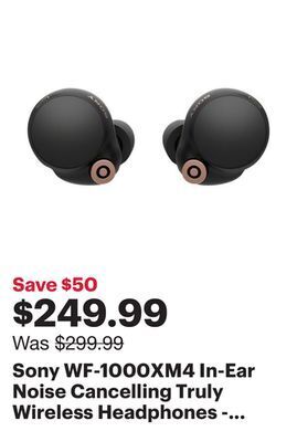 Best Buy Sony wf-1000xm4 in-ear noise cancelling truly wireless headphones - black offer