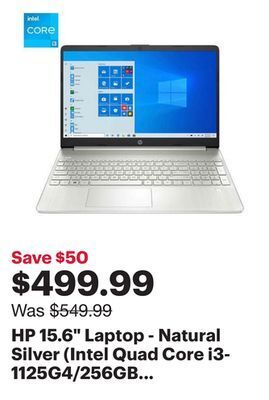 Best Buy Hp 15.6 laptop - natural silver (intel quad core i3-1125g4/256gb ssd/8gb ram/windows 10) offer