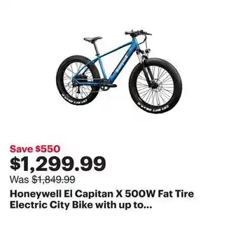 Best Buy Honeywell el capitan x 500w fat tire electric city bike with up to 64km battery life - blue - only at best buy offer