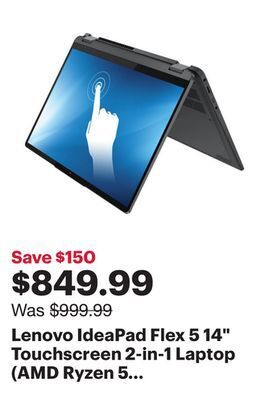 Best Buy Lenovo ideapad flex 5 14 touchscreen 2-in-1 laptop (amd ryzen 5 5500u/512gb ssd/16gb ram/windows 11) offer