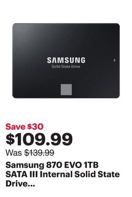 Best Buy Samsung 870 evo 1tb sata iii internal solid state drive (mz-77e1t0b/am) - english offer