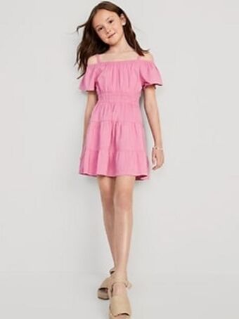 Old Navy Off-the-shoulder tiered swing dress for girls offer