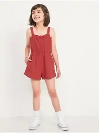 Old Navy Sleeveless tie-front linen-blend romper for girls offer