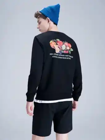 SheIn Men slogan & fruit print sweatshirt & drawstring waist shorts offer