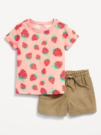 Old Navy Printed crew-neck t-shirt & pull-on shorts for toddler girls offer