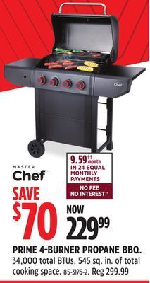 Canadian Tire Master chef prime 4-burner propane bbq offer