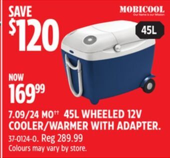 Canadian Tire Mobicool 45l wheeled 12v cooler/warmer with adapter offer