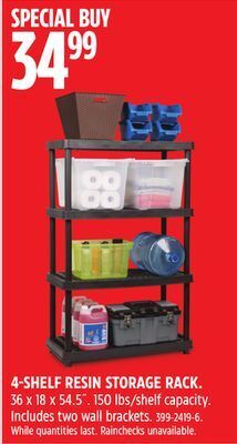 Canadian Tire Tuff store 4-shelf resin storage rack offer
