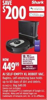 Canadian Tire Shark ai self-empty xl robot vac offer