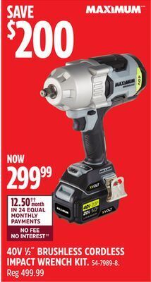 Canadian Tire Maximum 40v 1⁄2 brushless cordless impact wrench kit offer