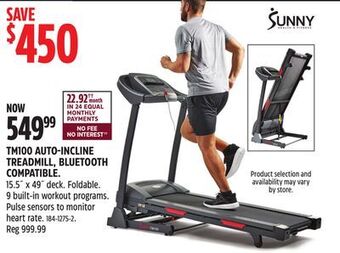 Canadian Tire Sunny tm100 auto-incline treadmill, bluetooth compatible offer
