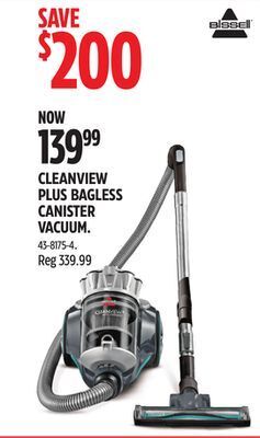 Canadian Tire Bissell cleanview plus bagless canister vacuum offer