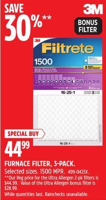 Canadian Tire 3m furnace filter, 3-pack offer