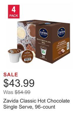Costco Zavida classic hot chocolate single serve, 96-count offer