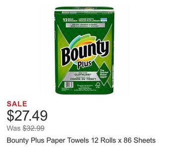 Costco Bounty plus paper towels 12 rolls x 86 sheets offer