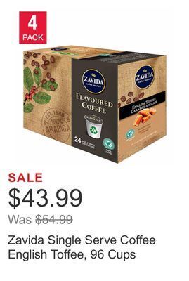 Costco Zavida single serve coffee english toffee, 96 cups offer