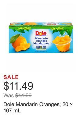 Costco Dole mandarin oranges, 20 × 107 ml offer