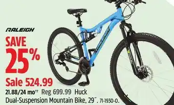 Canadian Tire Raleigh huck dual-suspension mountain bike, 29 offer