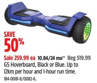 Canadian Tire Gravity g5 hoverboard, black or blue offer
