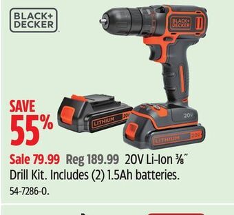 Canadian Tire Black + decker 20v li-ion 3⁄8 drill kit offer