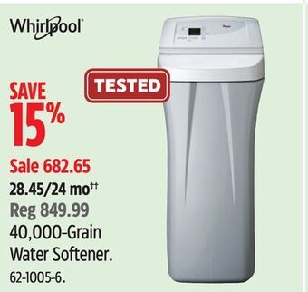 Canadian Tire Whirlpool 40,000-grain water softener offer