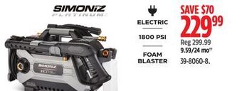Canadian Tire Simoniz 1800 psi 2.0 gpm corded cold water brushed electric pressure washer w/ foam blaster offer