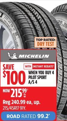 Canadian Tire Michelin pilot sport a/s 4 tires offer