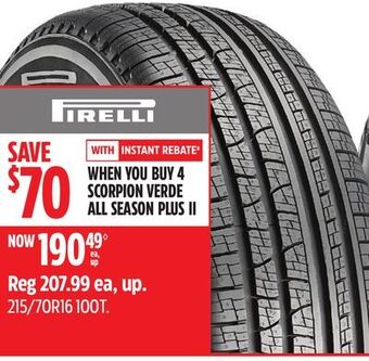 Canadian Tire Pirelli scorpion verde all season plus ii offer