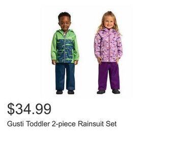 Costco Gusti toddler 2-piece rainsuit set offer