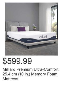 Costco Milliard premium ultra-comfort 25.4 cm (10 in.) memory foam mattress offer