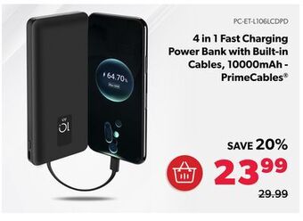 Shopper+ 4 in 1 fast charging power bank with built-in cables, 10000mah - primecables offer