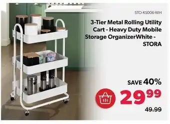 Shopper+ 3-tier metal rolling utility cart - heavy duty mobile storage organizerwhite - stora offer