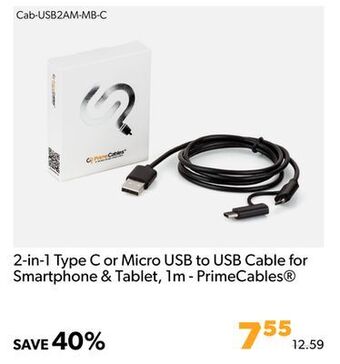 Shopper+ 2-in-1 type c or micro usb to usb cable for smartphone & tablet, 1m - primecables offer